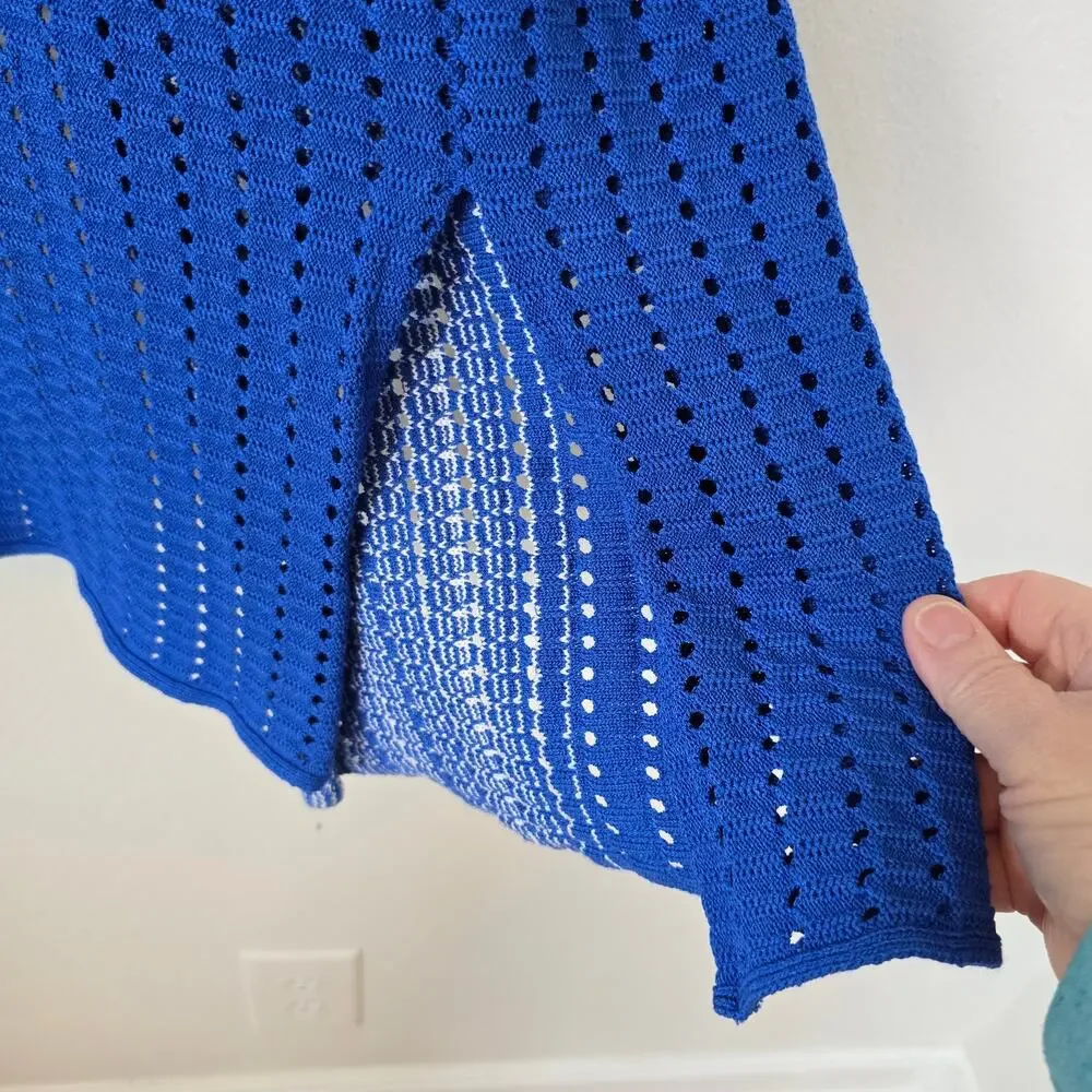 Ming Wang Cardigan Women's M Royal Blue White Open Knit Textural Classic Coastal - Picture 4 of 9